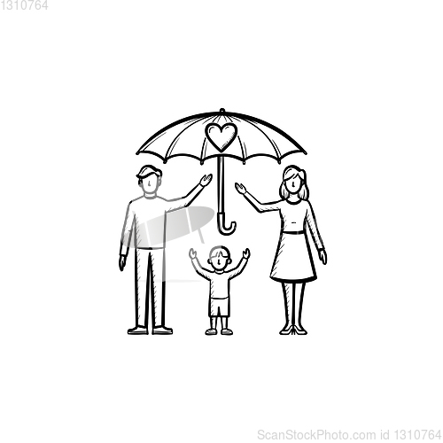 Image of Insurance of family members hand drawn sketch icon.