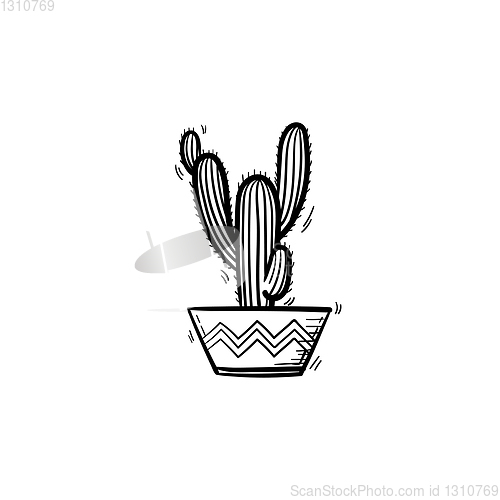 Image of Cactus in a pot hand drawn sketch icon.