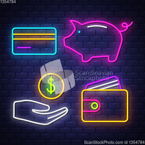 Image of Money and banking neon signs collection