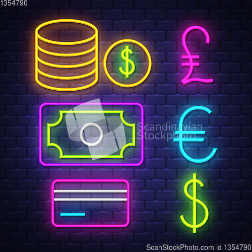 Image of Money and banking neon signs collection