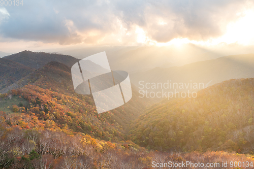 Image of Beautiful sunset in Nikko of autumn