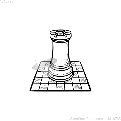 Image of Chess board and figure hand drawn sketch icon.