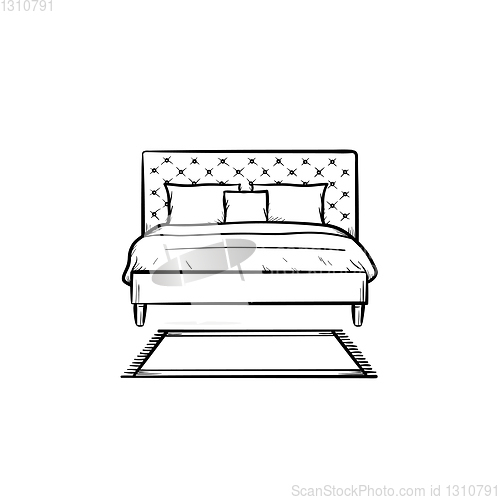 Image of Bed with pillows hand drawn sketch icon.