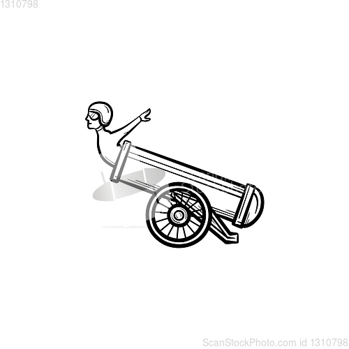 Image of Stuntman in the cannon hand drawn sketch icon.