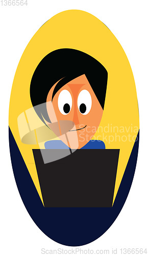 Image of A person at office working on his laptop during night shift vect