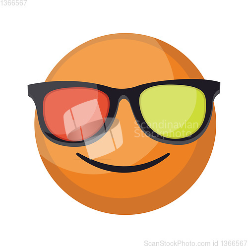 Image of Round orange smilling emoji face with sunglasses vector illustra