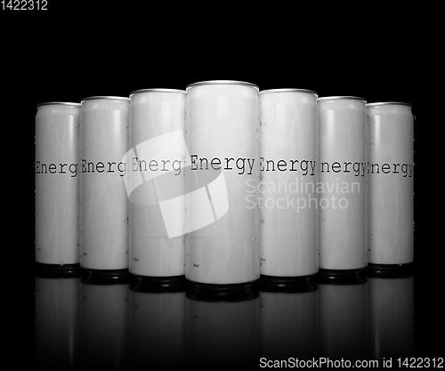 Image of a row of white energy drinks