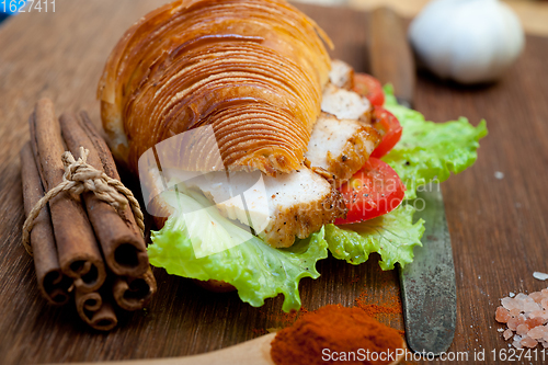 Image of savory croissant brioche bread with chicken breast 