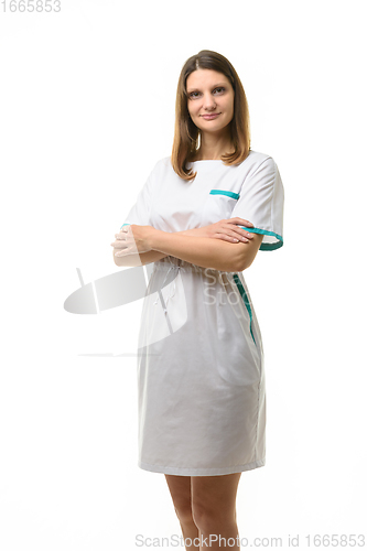 Image of Girl in white medical gown, isolated on white background