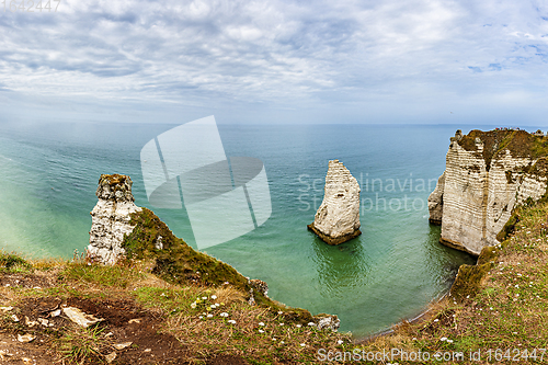 Image of View of natural chalk cliffs of Etretat