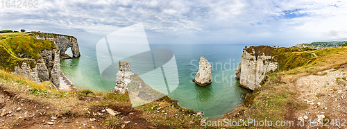 Image of Panorama of natural chalk cliffs of Etretat