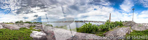 Image of Panoramic Stockholm skyline view from Skinnarviksberget rock