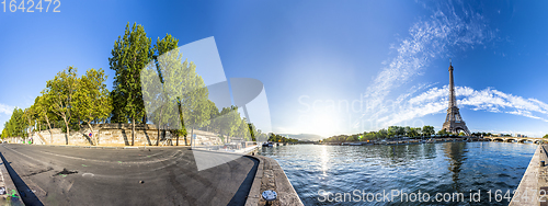 Image of Panorama of the Eiffel Tower and riverside of the Seine in Paris