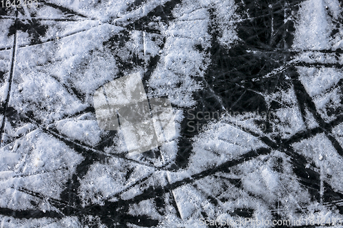 Image of Background of ice surface with skates scratches