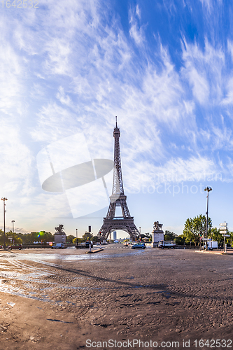 Image of The Eiffel Tower seen from Pont d\'Iena in Paris, France.