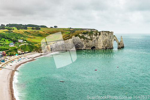 Image of Panorama of natural chalk cliffs of Etretat