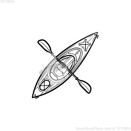 Image of Kayak with paddle hand drawn sketch icon.