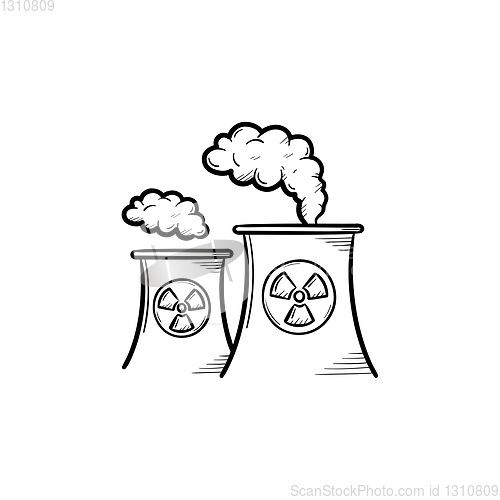 Image of Nuclear power plant hand drawn sketch icon.