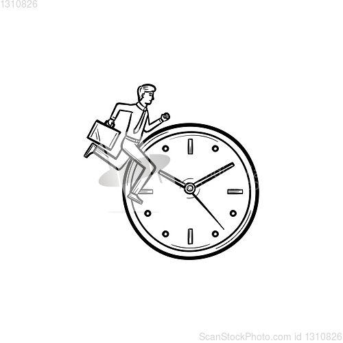 Image of Clock running hand drawn sketch icon.