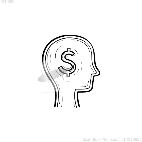 Image of Rich brain in the head hand drawn sketch icon.