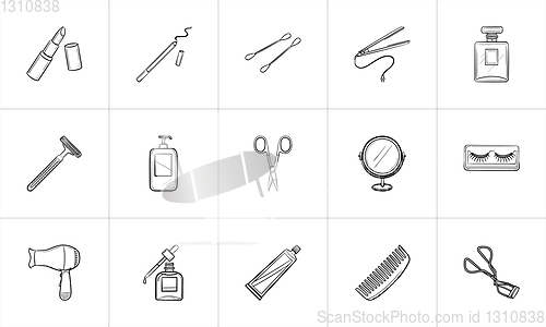 Image of Beauty accessories hand drawn sketch icon set.