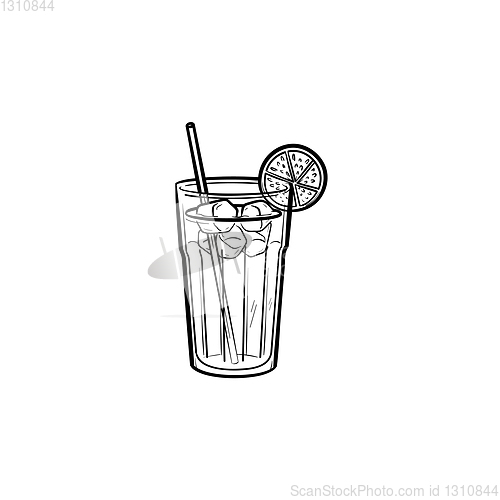 Image of Orange juice with straw hand drawn sketch icon.