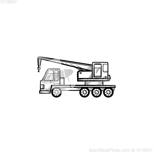 Image of Mobile crane hand drawn sketch icon.