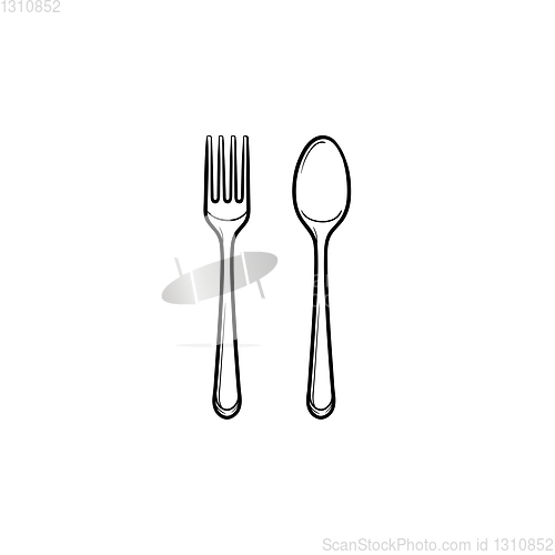 Image of Fork and spoon hand drawn sketch icon.