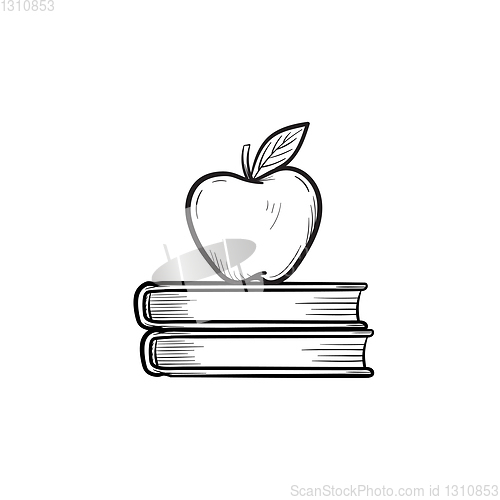 Image of Text books and apple hand drawn sketch icon.