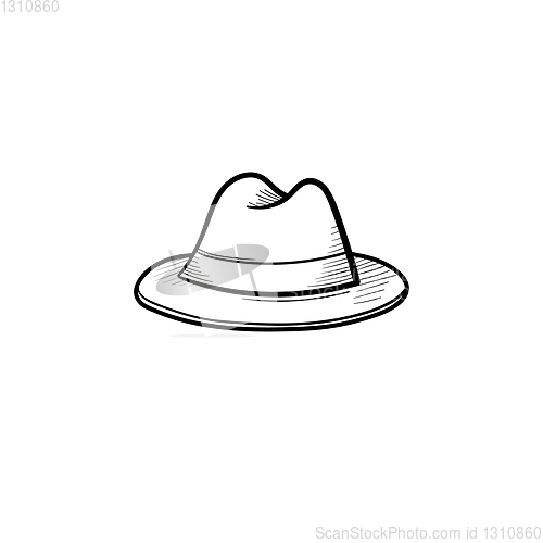 Image of Fedora hat hand drawn sketch icon.