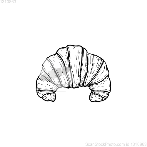 Image of French croissant hand drawn sketch icon.