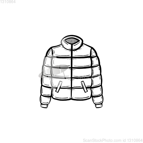 Image of Down feather jacket hand drawn sketch icon.