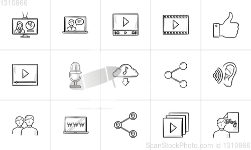 Image of Media hand drawn sketch icon set.