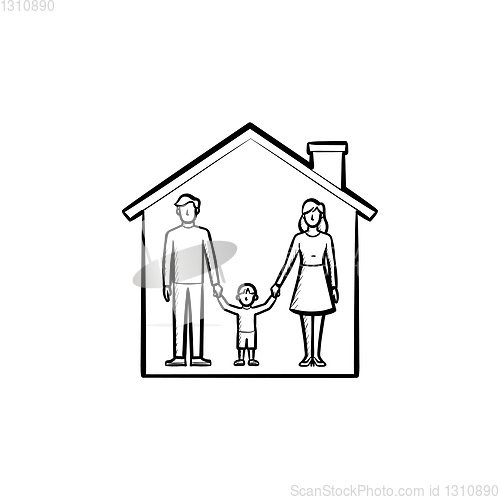 Image of Family house hand drawn sketch icon.