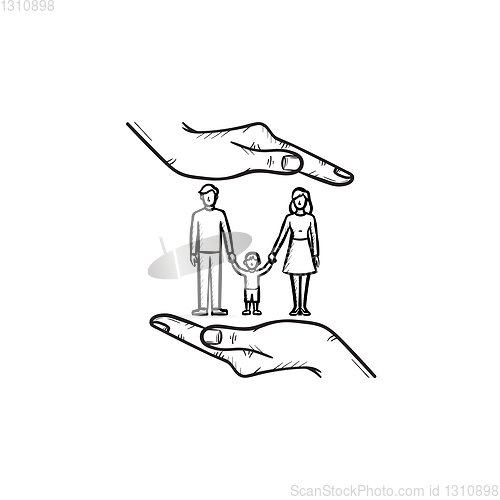 Image of Family insurance hand drawn sketch icon.