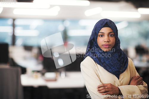 Image of Portrait of black muslim female software developer