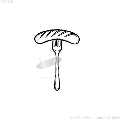 Image of Grilled sausage on fork hand drawn sketch icon.