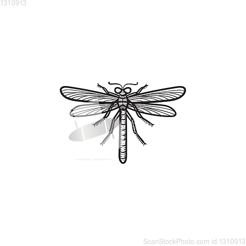 Image of Dragonfly hand drawn sketch icon.