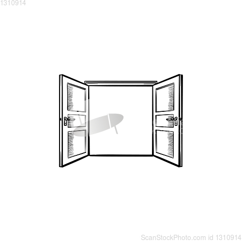 Image of Door opening hand drawn sketch icon.