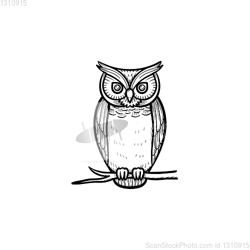 Image of Wisdom owl hand drawn sketch icon.