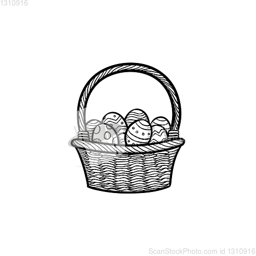 Image of Easter basket with eggs head hand drawn outline doodle icon.