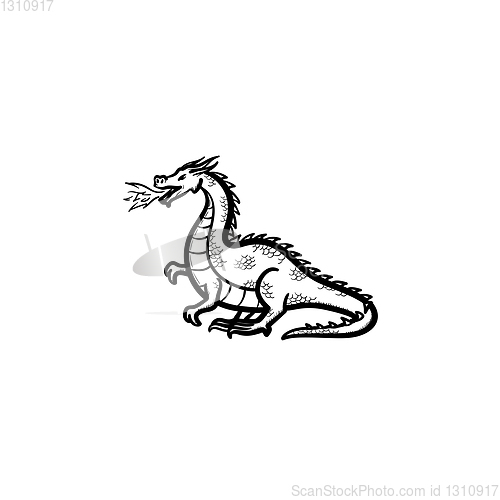 Image of Dragon breathing fire hand drawn sketch icon.