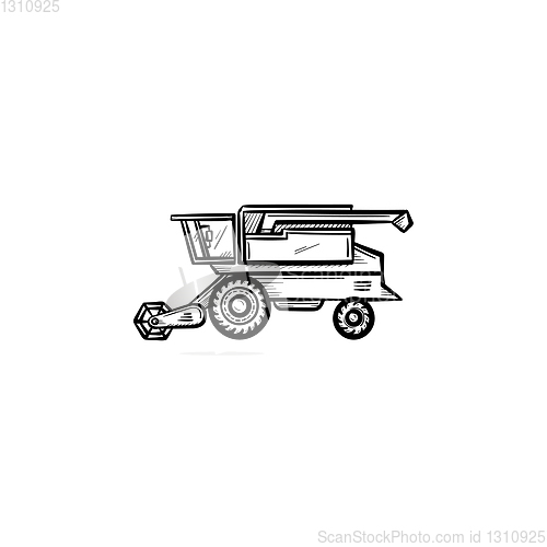 Image of Combine harvester hand drawn sketch icon.