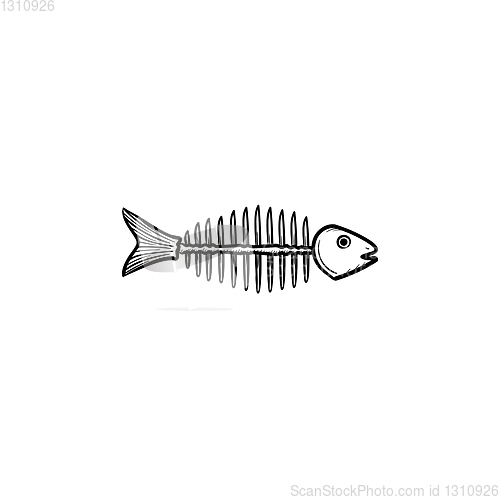 Image of Rotten fish skeleton with bones drawn sketch icon.
