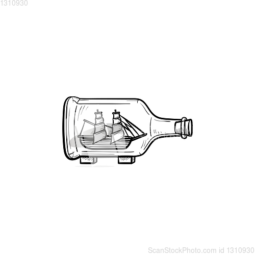 Image of Ship inside the bottle hand drawn sketch icon.