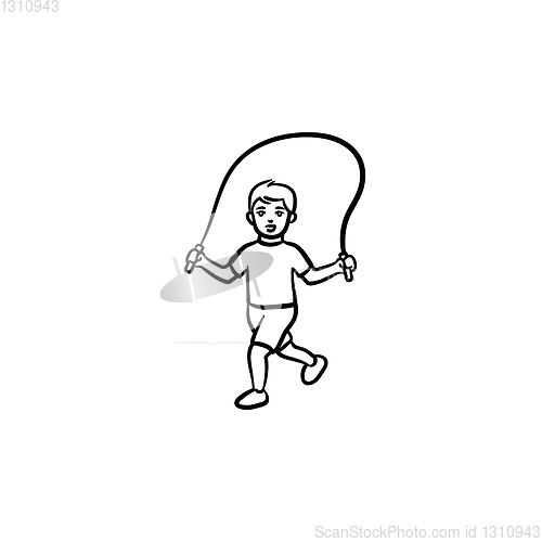 Image of Child with skipping rope hand drawn outline doodle icon.