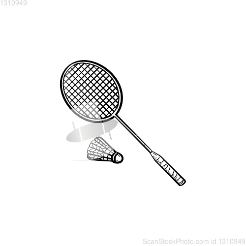 Image of Badminton racquet and shuttlecock hand drawn icon.