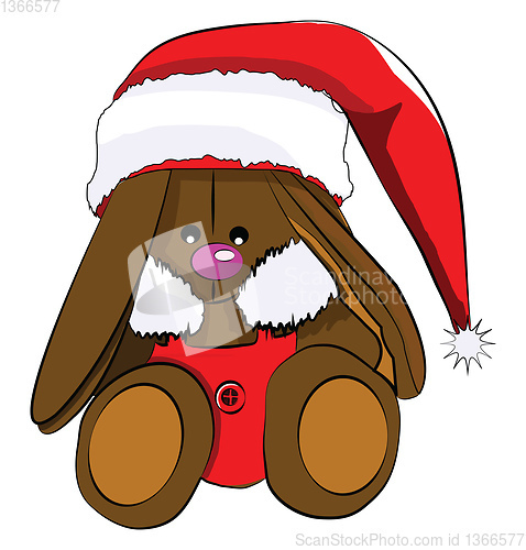 Image of A brown bunny toy decorated in Christmas clothes vector color dr