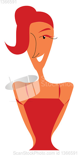 Image of A red-haired lady wearing a fashionable red dress vector color d