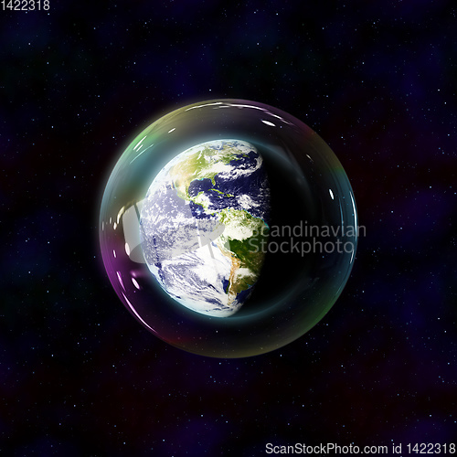 Image of safe planet earth bubble in space